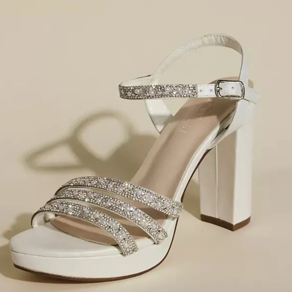 Galina Signature Womens Size 8.5 Satin and Crystal Bridal Platform Block Heels